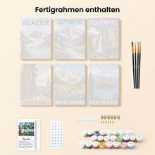 Laden Sie das Bild in den Galerie-Viewer, Mini Serie Malen nach Zahlen 15x20 cm (6 Stück) - Nationalparks - Pazifikküste und Kaskaden