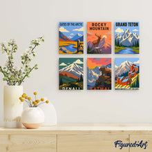 Laden Sie das Bild in den Galerie-Viewer, Mini Serie Malen nach Zahlen 15x20 cm (6 Stück) - Nationalparks - Alaska und Nördliche Rocky Mountains