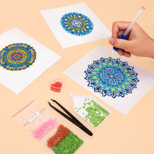 Laden Sie das Bild in den Galerie-Viewer, Mini Diamond Painting 15x20 cm (4 Stück) - Kristallmandalas in Blau