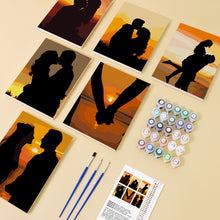 Laden Sie das Bild in den Galerie-Viewer, Mini Malen nach Zahlen 15x20cm (6 Stück) - Romantische Sonnenuntergang-Silhouetten