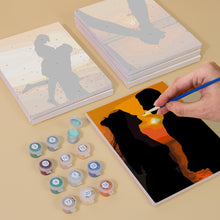 Laden Sie das Bild in den Galerie-Viewer, Mini Malen nach Zahlen 15x20cm (6 Stück) - Romantische Sonnenuntergang-Silhouetten
