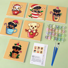 Laden Sie das Bild in den Galerie-Viewer, Mini Malen nach Zahlen 15x15cm (6 Stück) - Weihnachtshunde in Tassen