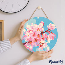 Laden Sie das Bild in den Galerie-Viewer, Malen nach Zahlen auf Holzscheibe - Kirschblüte