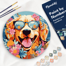 Laden Sie das Bild in den Galerie-Viewer, Malen nach Zahlen auf Holzscheibe - Fantasie-Hund und Blumen