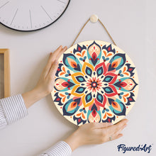 Laden Sie das Bild in den Galerie-Viewer, Malen nach Zahlen auf Holzscheibe - Blumenmandala