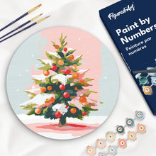 Laden Sie das Bild in den Galerie-Viewer, Malen nach Zahlen auf Holzscheibe - Verschneiter Weihnachtsbaum