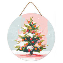 Laden Sie das Bild in den Galerie-Viewer, Malen nach Zahlen auf Holzscheibe - Verschneiter Weihnachtsbaum