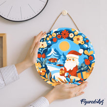 Laden Sie das Bild in den Galerie-Viewer, Malen nach Zahlen auf Holzscheibe - Kranz und Weihnachtsmann