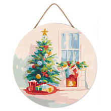 Laden Sie das Bild in den Galerie-Viewer, Malen nach Zahlen auf Holzscheibe - Weihnachtsbaum und Kamin