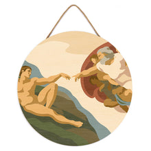 Laden Sie das Bild in den Galerie-Viewer, Malen nach Zahlen auf Holzscheibe - Die Erschaffung Adams - Michelangelo