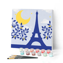 Laden Sie das Bild in den Galerie-Viewer, Mini Malen nach Zahlen mit Rahmen 20x20cm - Paris unter dem Mond