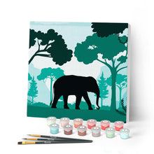 Laden Sie das Bild in den Galerie-Viewer, Mini Malen nach Zahlen mit Rahmen 20x20cm - Elefant im grünen Wald