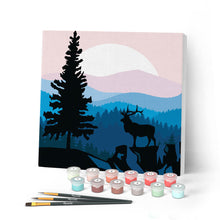 Laden Sie das Bild in den Galerie-Viewer, Mini Malen nach Zahlen mit Rahmen 20x20cm - Majestätischer Hirsch und Landschaft