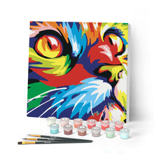 Laden Sie das Bild in den Galerie-Viewer, Mini Malen nach Zahlen mit Rahmen 20x20cm - Katze Pop Art