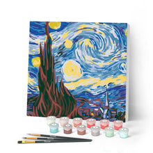 Laden Sie das Bild in den Galerie-Viewer, Mini Malen nach Zahlen mit Rahmen 20x20cm - Van Gogh - Sternennacht