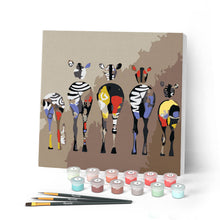 Laden Sie das Bild in den Galerie-Viewer, Mini Malen nach Zahlen mit Rahmen 20x20cm - Zebras von hinten
