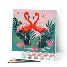 Laden Sie das Bild in den Galerie-Viewer, Mini Malen nach Zahlen mit Rahmen - Tropische Flamingos