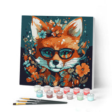 Laden Sie das Bild in den Galerie-Viewer, Mini Malen nach Zahlen mit Rahmen - Fantasie Fuchs mit Blumen