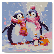 Laden Sie das Bild in den Galerie-Viewer, Mini Malen nach Zahlen mit Rahmen - Pinguinfamilie im Schnee