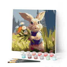 Laden Sie das Bild in den Galerie-Viewer, Mini Malen nach Zahlen mit Rahmen - Hase und Wildblumen