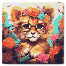 Laden Sie das Bild in den Galerie-Viewer, Mini Malen nach Zahlen mit Rahmen - Fantasie-Löwenjunges und Blumen