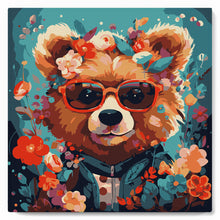 Laden Sie das Bild in den Galerie-Viewer, Mini Malen nach Zahlen mit Rahmen - Fantasie-Bär und Blumen