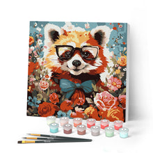 Laden Sie das Bild in den Galerie-Viewer, Mini Malen nach Zahlen mit Rahmen - Fantasie-Roter Panda und Blumen