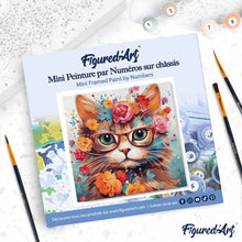 Laden Sie das Bild in den Galerie-Viewer, Mini Malen nach Zahlen mit Rahmen - Fantasie-Katze und Blumen