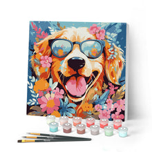 Laden Sie das Bild in den Galerie-Viewer, Mini Malen nach Zahlen mit Rahmen - Fantasie-Hund und Blumen