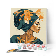 Laden Sie das Bild in den Galerie-Viewer, Mini Malen nach Zahlen mit Rahmen - Frau mit Blumen-Turban