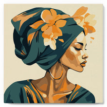 Laden Sie das Bild in den Galerie-Viewer, Mini Malen nach Zahlen mit Rahmen - Frau mit Blumen-Turban
