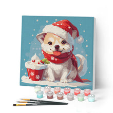 Laden Sie das Bild in den Galerie-Viewer, Mini Malen nach Zahlen mit Rahmen - Weihnachtswelpe