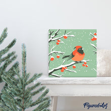 Laden Sie das Bild in den Galerie-Viewer, Mini Malen nach Zahlen mit Rahmen - Winterlicher Rotkehlchen