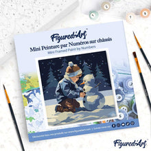 Laden Sie das Bild in den Galerie-Viewer, Mini Malen nach Zahlen mit Rahmen - Ein Junge und ein Schneemann