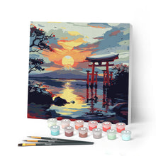 Laden Sie das Bild in den Galerie-Viewer, Mini Malen nach Zahlen mit Rahmen - Torii-Tor bei Sonnenuntergang