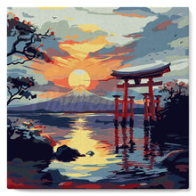 Laden Sie das Bild in den Galerie-Viewer, Mini Malen nach Zahlen mit Rahmen - Torii-Tor bei Sonnenuntergang