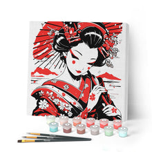 Laden Sie das Bild in den Galerie-Viewer, Mini Malen nach Zahlen mit Rahmen - Rot-schwarze Geisha