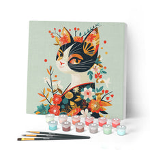 Laden Sie das Bild in den Galerie-Viewer, Mini Malen nach Zahlen mit Rahmen - Florale Katze im Kimono