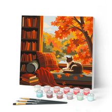 Laden Sie das Bild in den Galerie-Viewer, Malen nach Zahlen Figured'Art – Mini Malen nach Zahlen mit Rahmen - Herbstblick der Katze