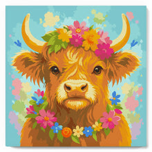 Laden Sie das Bild in den Galerie-Viewer, Mini Malen nach Zahlen mit Rahmen - Highland Cow Gartenkönigin