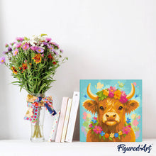 Laden Sie das Bild in den Galerie-Viewer, Mini Malen nach Zahlen mit Rahmen - Highland Cow Gartenkönigin