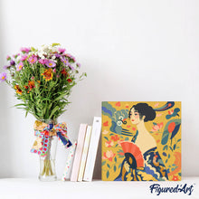 Laden Sie das Bild in den Galerie-Viewer, Mini Malen nach Zahlen mit Rahmen - Dame mit Fächer - Klimt