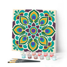 Laden Sie das Bild in den Galerie-Viewer, Malen nach Zahlen Figured'Art – Mini Malen nach Zahlen mit Rahmen - Pfauen-Mandala
