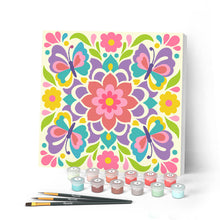 Laden Sie das Bild in den Galerie-Viewer, Malen nach Zahlen Figured'Art – Mini Malen nach Zahlen mit Rahmen - Schmetterlings-Mandala