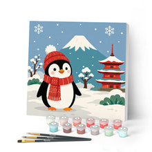 Laden Sie das Bild in den Galerie-Viewer, Malen nach Zahlen Figured'Art – Mini Malen nach Zahlen mit Rahmen - Pinguin am Fuji