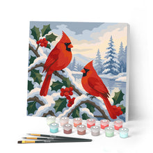 Laden Sie das Bild in den Galerie-Viewer, Malen nach Zahlen Figured'Art – Mini Malen nach Zahlen mit Rahmen - Winter-Kardinäle