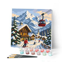 Laden Sie das Bild in den Galerie-Viewer, Malen nach Zahlen Figured'Art – Mini Malen nach Zahlen mit Rahmen - Winterurlaub in den Alpen