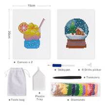 Laden Sie das Bild in den Galerie-Viewer, Mini Diamond Painting 15x20 cm (2 Stück) - Sommer-Smoothie und Winter-Schneekugel