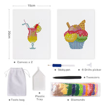 Laden Sie das Bild in den Galerie-Viewer, Mini Diamond Painting 15x20 cm (2 Stück) - Cocktail und Cupcake