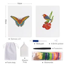 Laden Sie das Bild in den Galerie-Viewer, Mini Diamond Painting 15x20 cm (2 Stück) - Schmetterling und Vogel